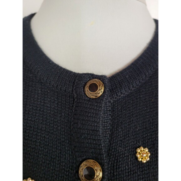 Vintage Marisa Christina Black Gold Beaded Cardigan Sweater 1X - Picture 6 of 8